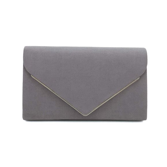 Faux Suede Clutch Bag Elegant Metal Binding Evening Purse :> - Picture 1 of 6